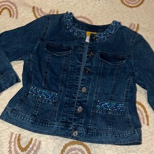 Denim jacket 3/4 sleeve Ruby rd size 8 petite beaded accents